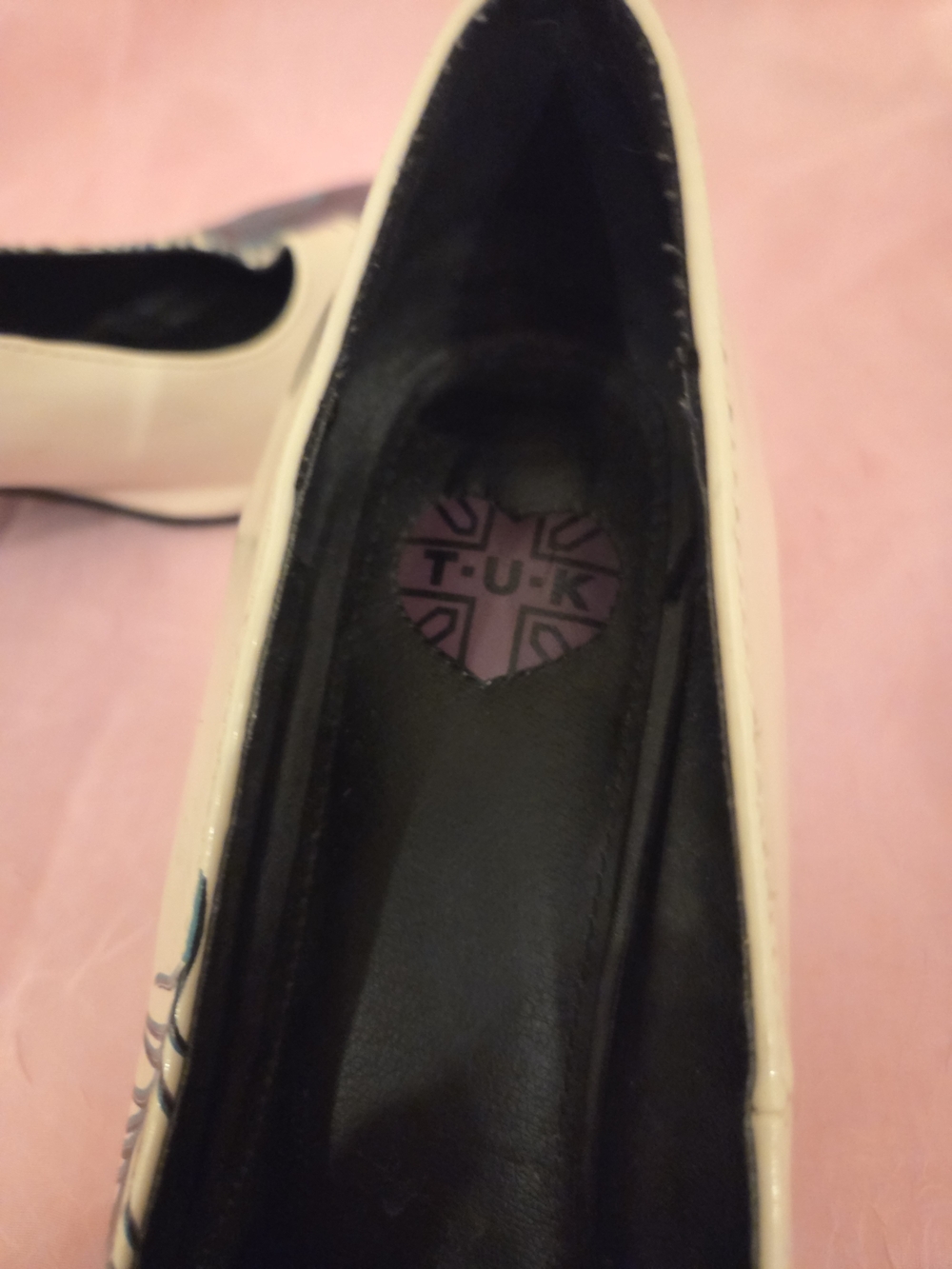 T.U.K Cream Pumps with Peacock Feather Design Vintage Women's Turquoise Heels - Picture 6 of 14